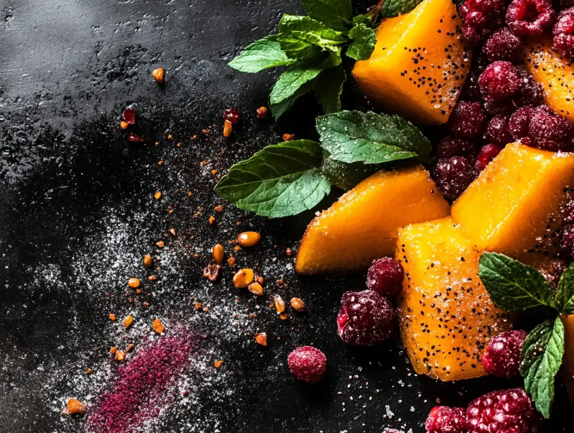  Plate filled with a variety of fresh fruits including apples, oranges, bananas, and grapes with two spoons.