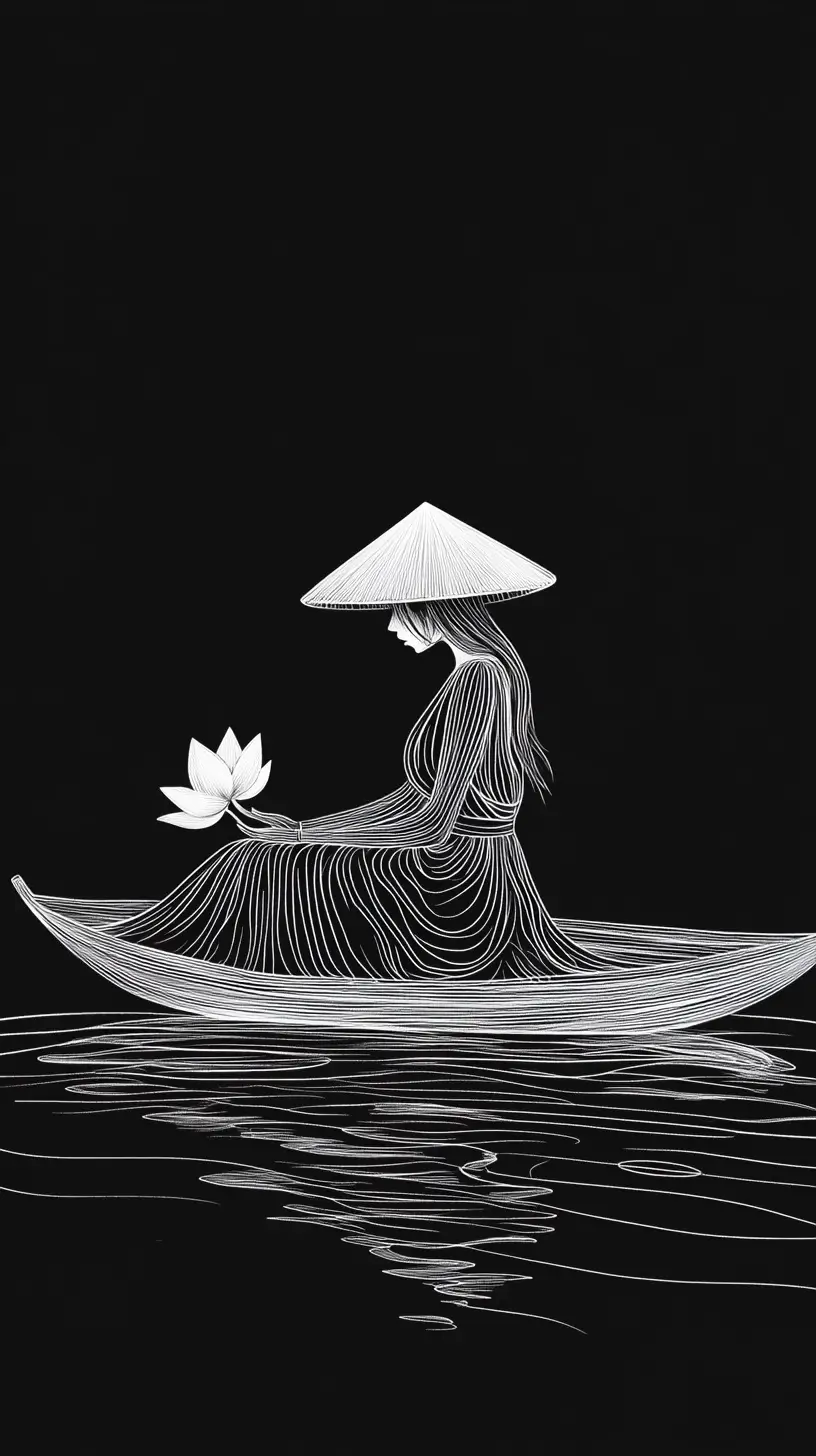 Woman sitting in a boat holding a colorful umbrella on a tranquil water body, representing peace and relaxation. 