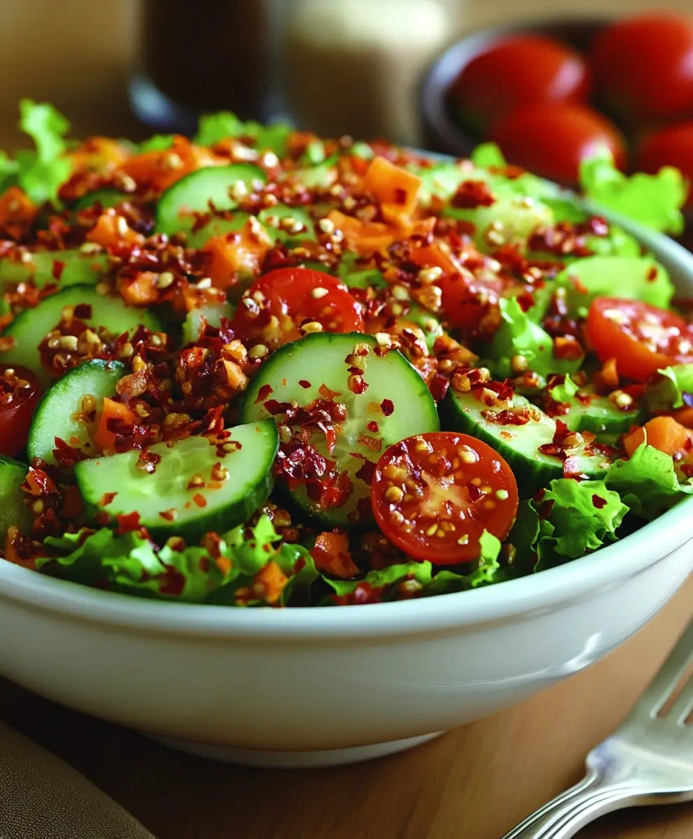 Bright red tomatoes and crisp green cucumbers in a vibrant fresh salad bowl.