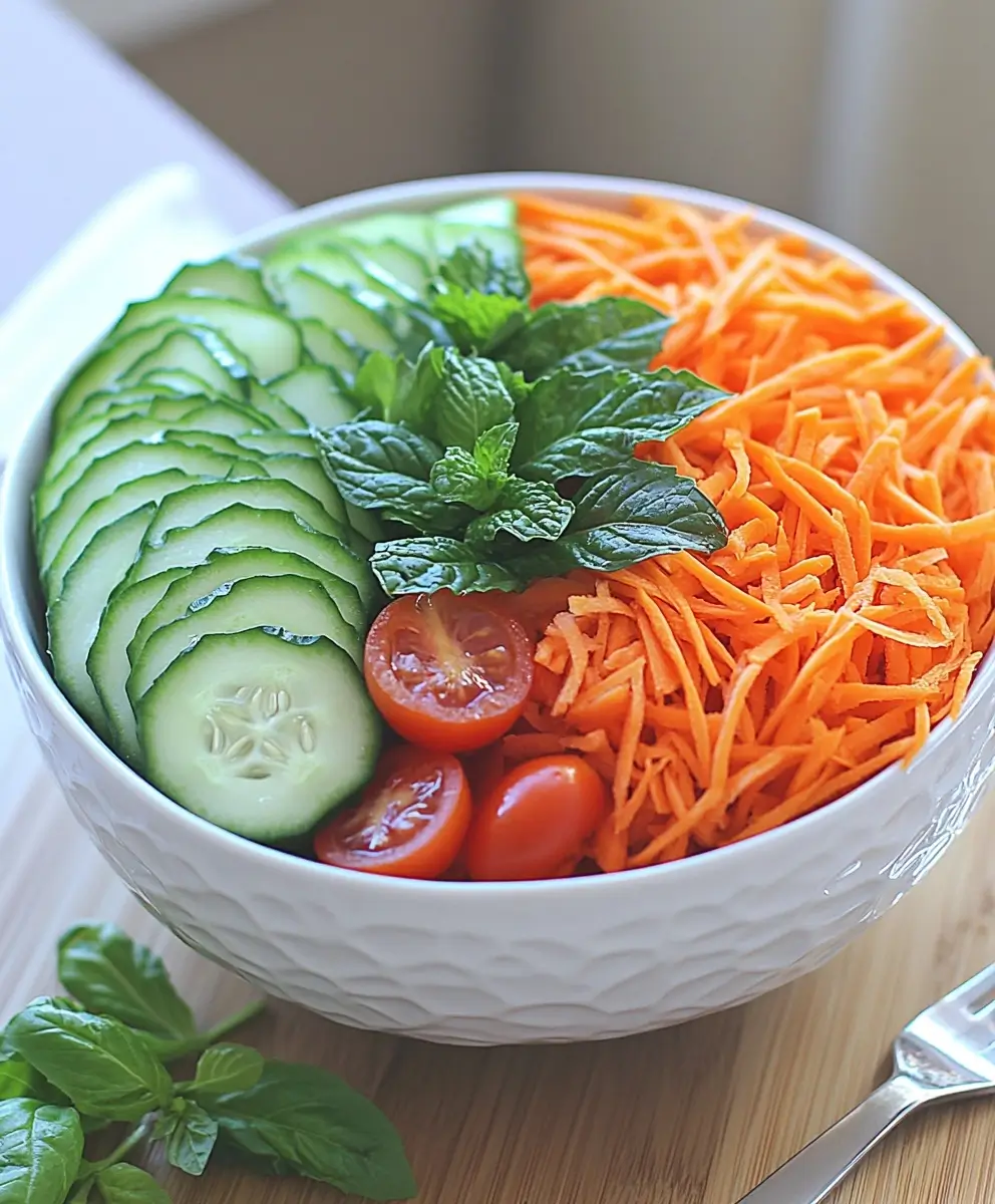 Fresh colorful vegetables including broccoli, bell peppers, cherry tomatoes and carrots in a bowl on a rustic wooden table.