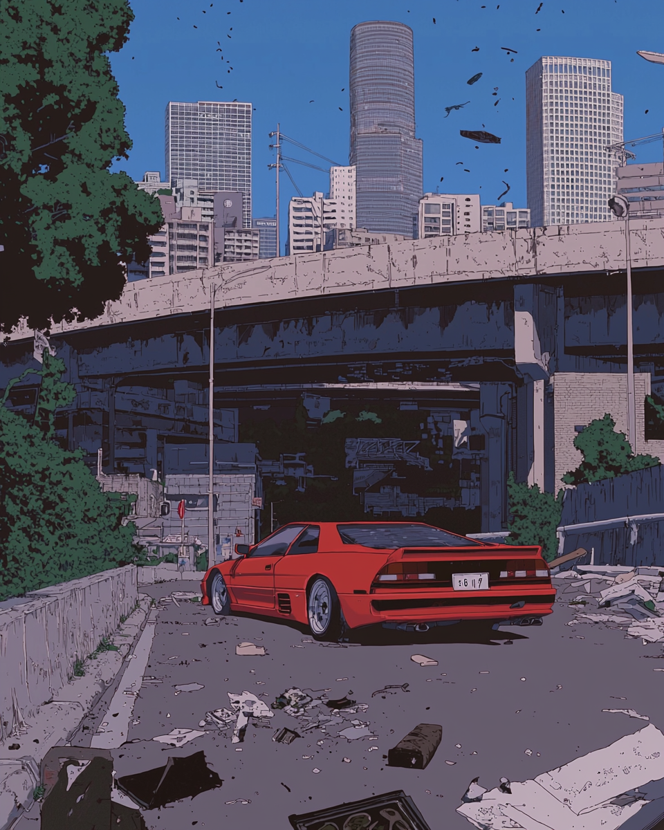 Ghibli-style Grand Theft Auto poster featuring animated cityscape and characters