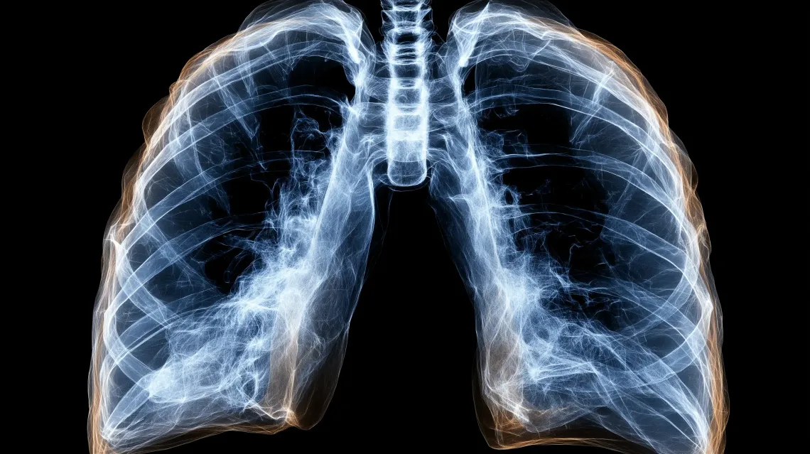 Anatomical display of human lungs against a black background.