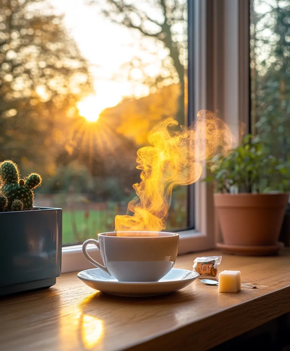 Steaming cup of hot, dark-colored coffee on a plain background.