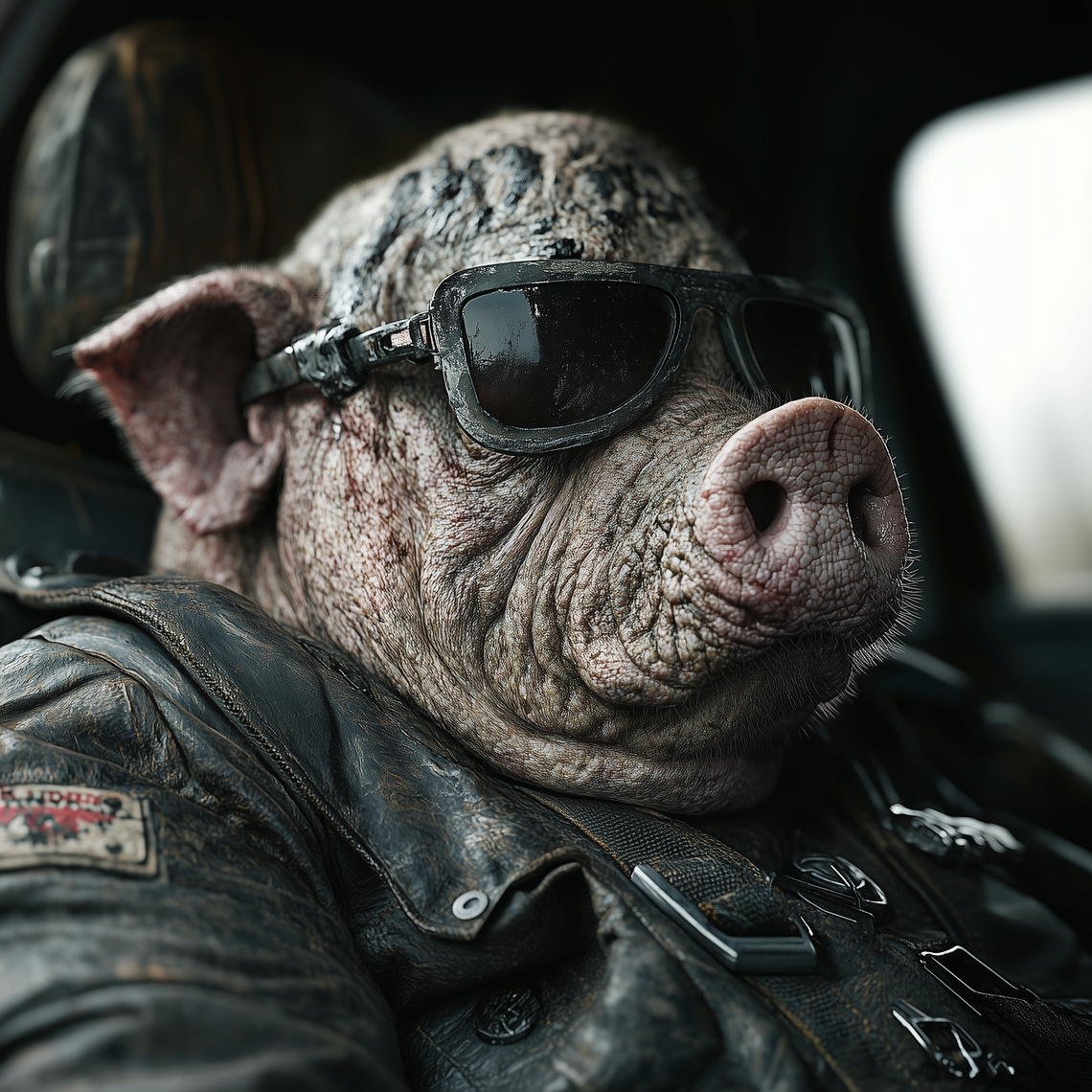 Conceptual image of a human-pig hybrid, blending human and pig features in detailed illustration