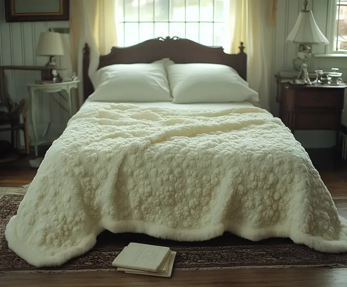 Cozy bedroom with a bed covered in a crisp white blanket and a book on the wooden floor, conveying tranquility.