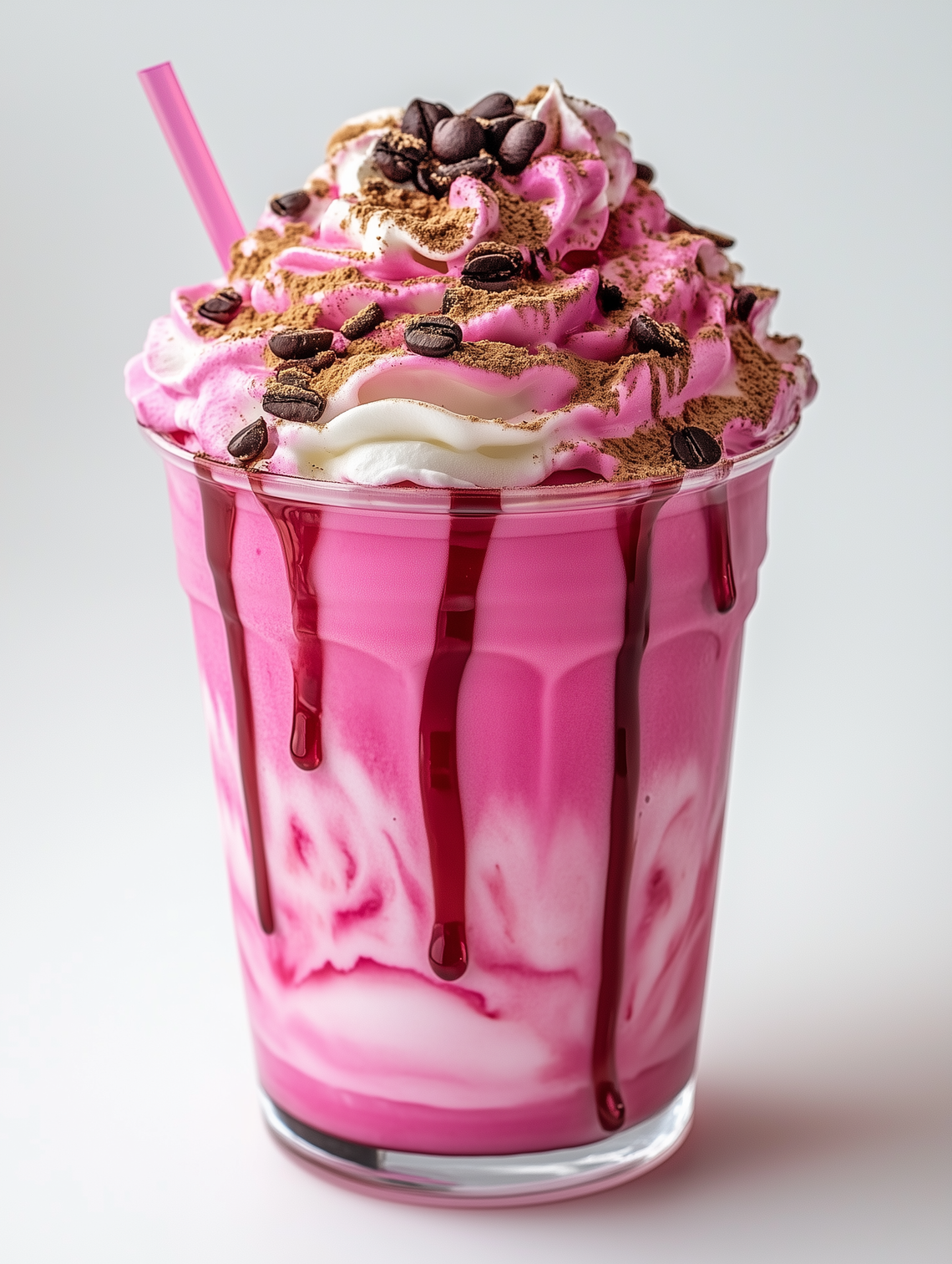 Pink iced Starbucks drink against a plain white background