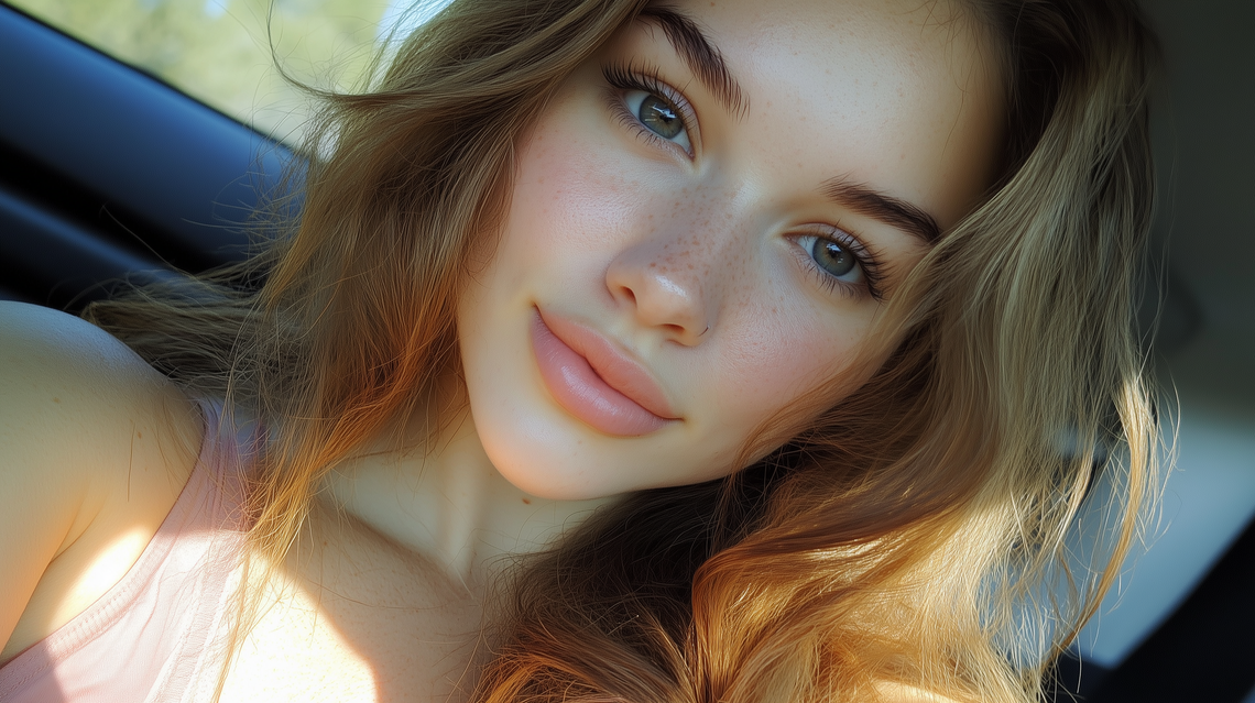 Close-up portrait of a beautiful 20-year-old woman with natural California style.