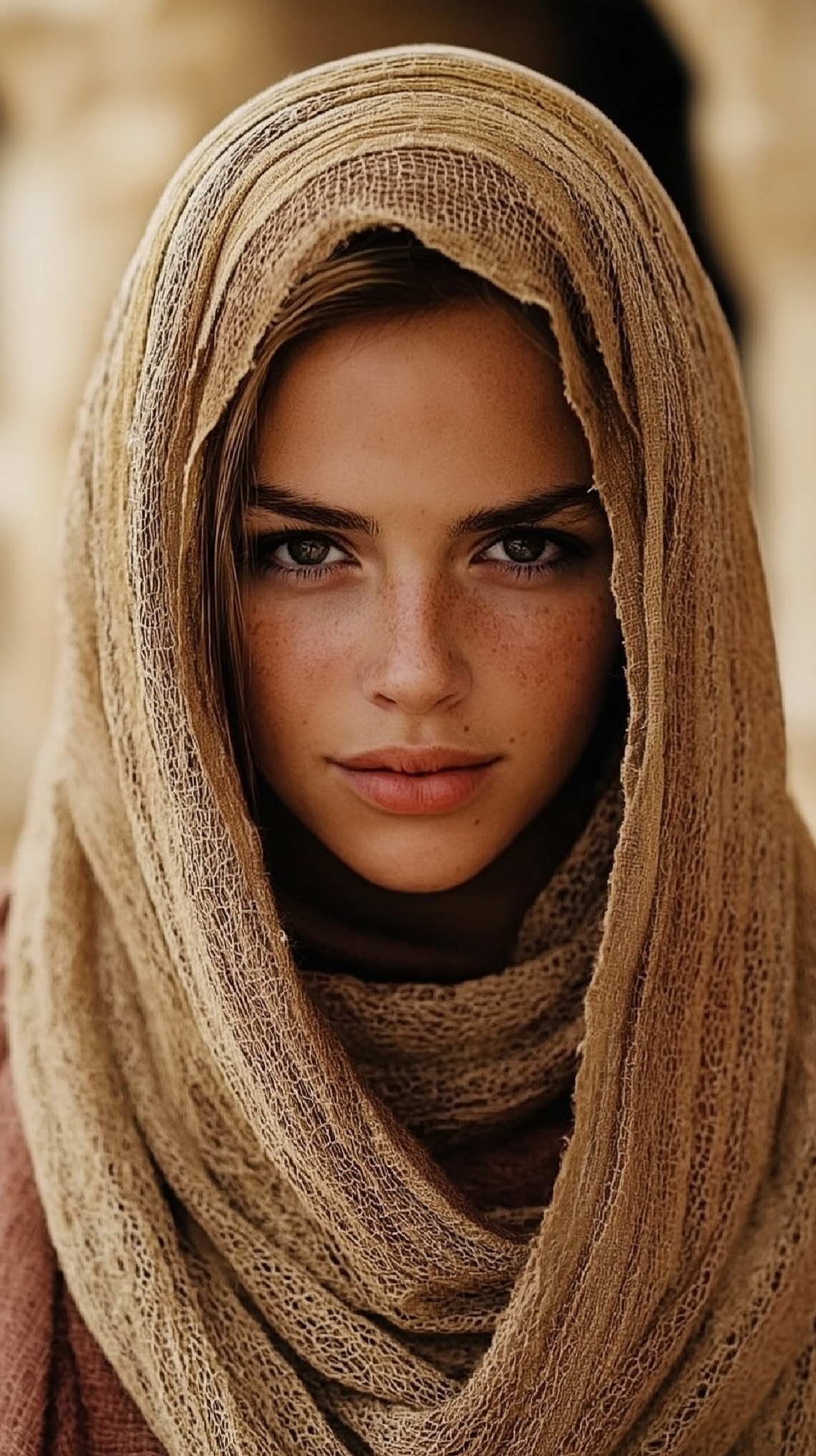 Minimalist painting of a young Jewish woman with dark brown hair and eyes