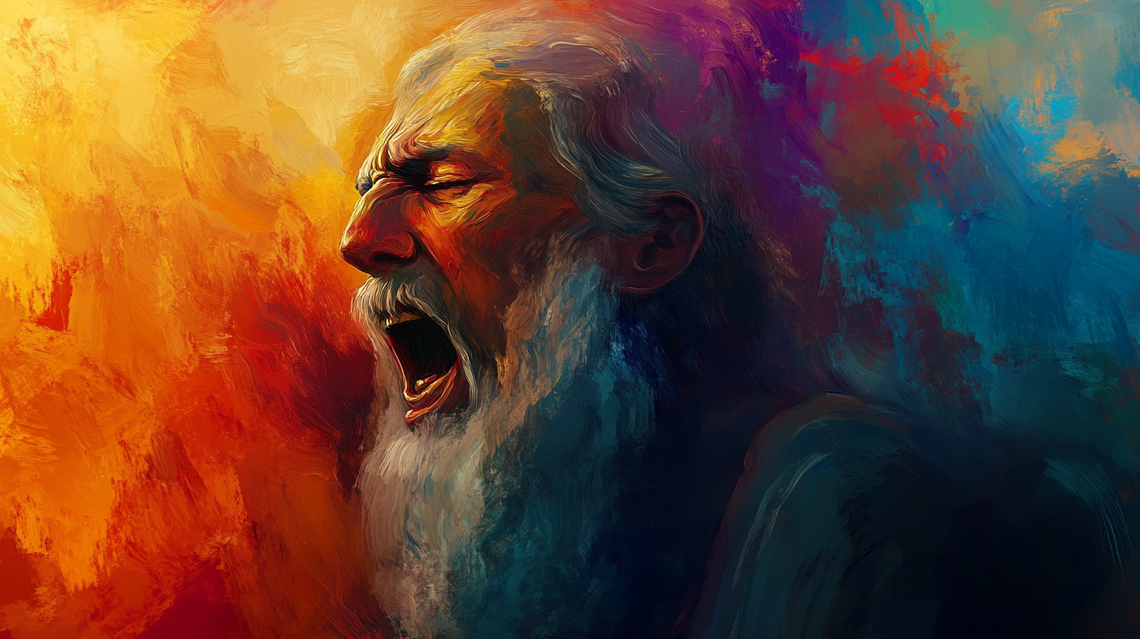 Illustration of the prophet Jeremiah with tears, depicted in bright colors