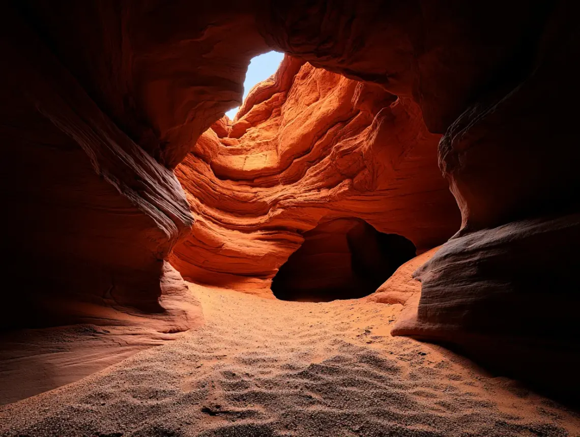 Rugged and textured rock formation highlighting contrast between smooth interior and rough exterior.