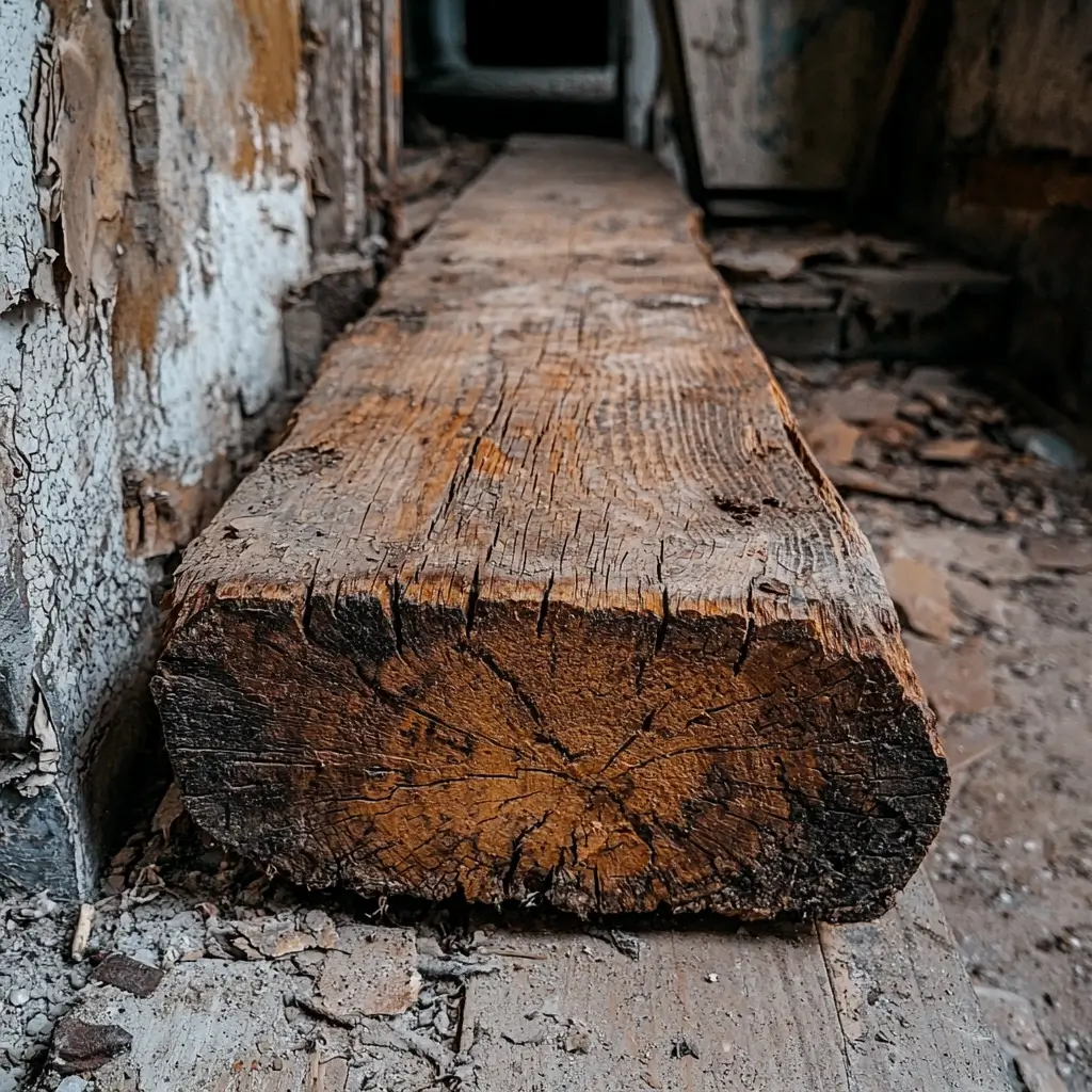 Simple wooden bench positioned horizontally in a well-lit, minimalistic room with plain wall.