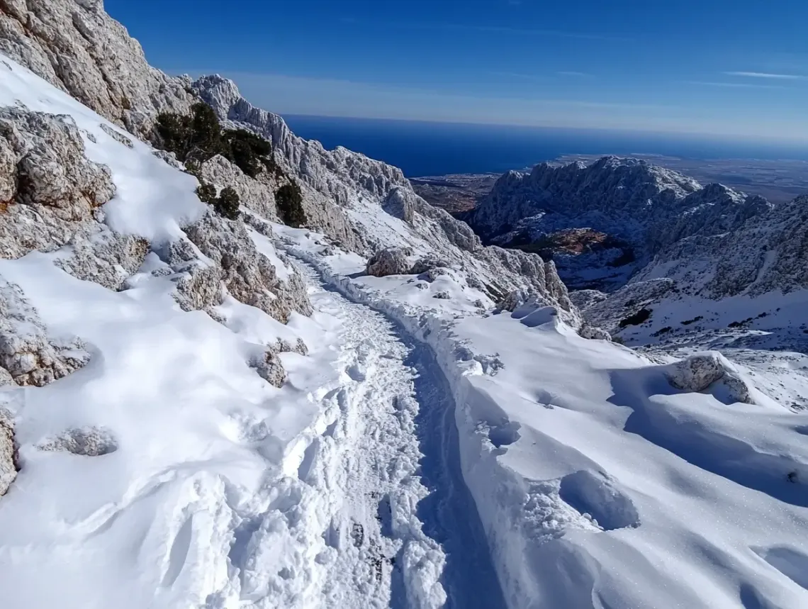  Person skiing down a snow-covered mountain, surrounded by serene wilderness and showing skill and enjoyment.