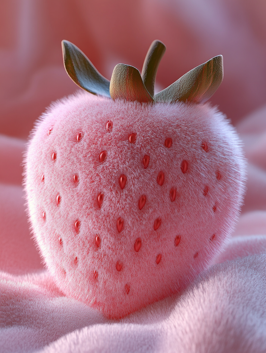 HD photo of a fuzzy, pale pink strawberry-shaped object.