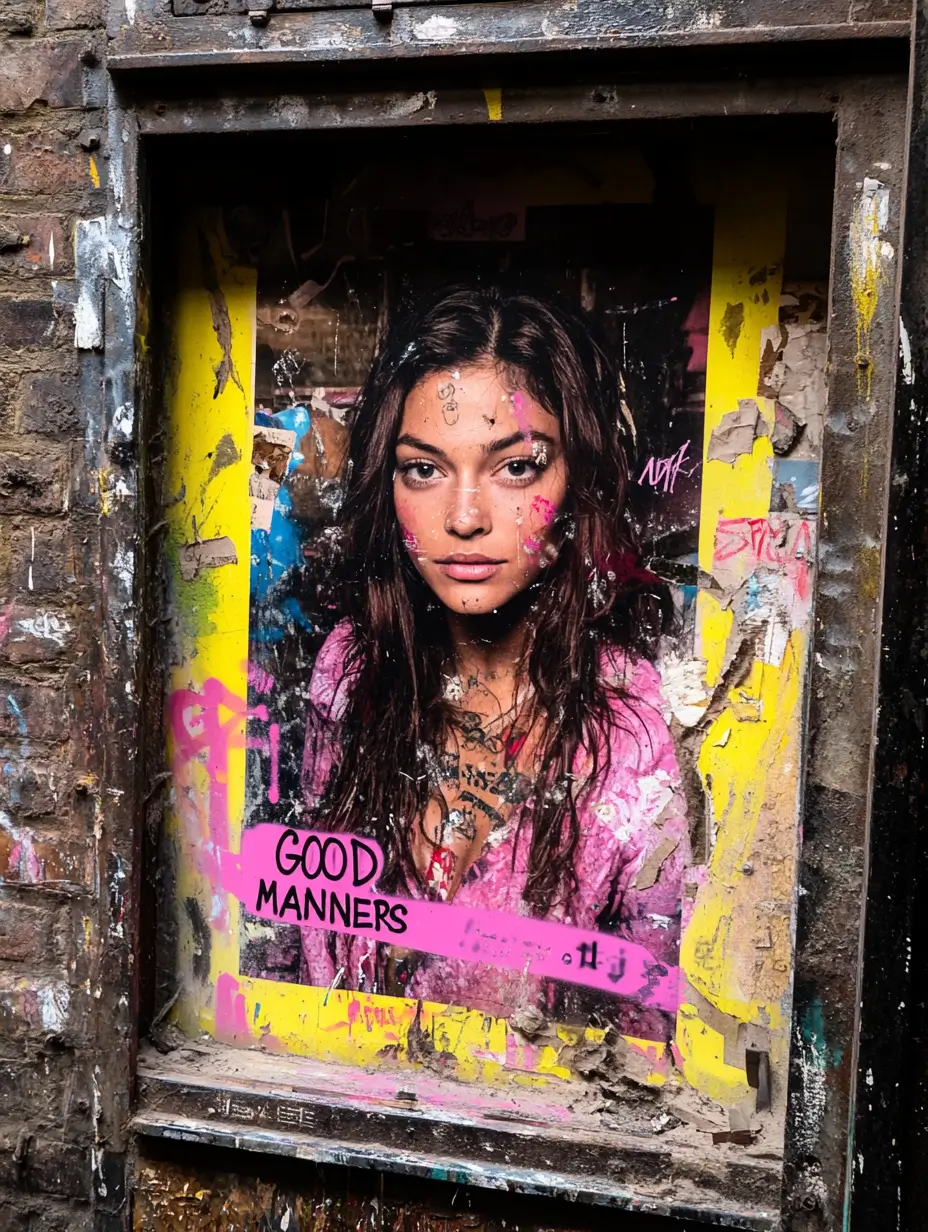 Fashion poster of a woman in a pink shirt.