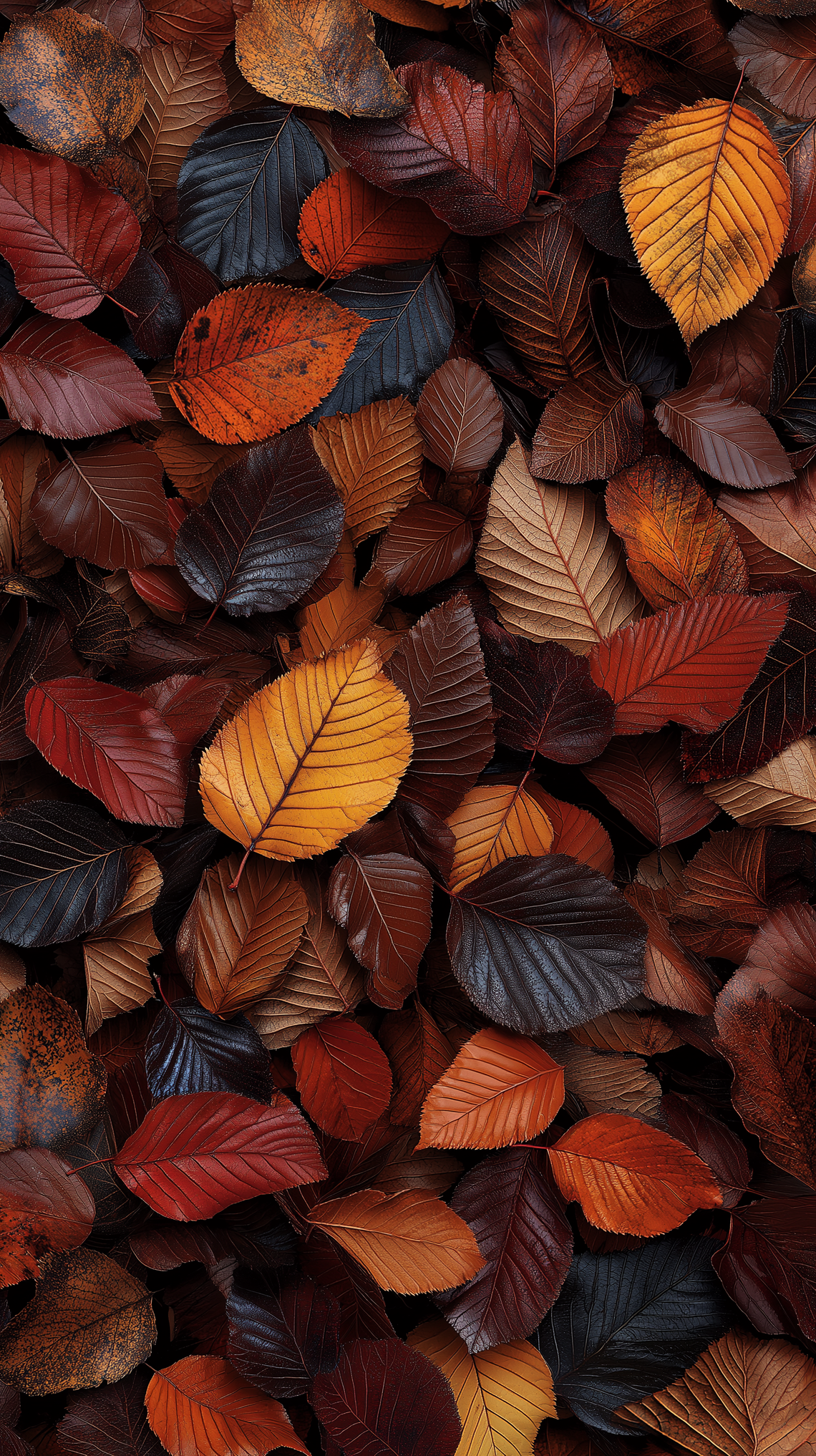 Detailed autumn leaves with vibrant colors and rich shading, inspired by nature