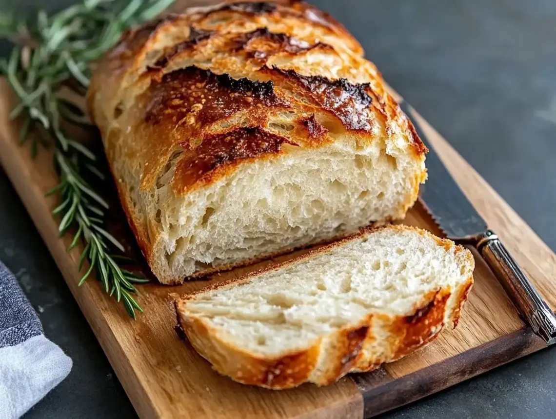 Freshly sliced loaf of bread showcasing its golden-brown crust and soft interior 