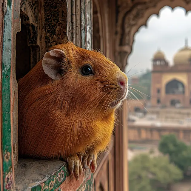 A Mughal themed guinea pig at the Badshahi Mosque.