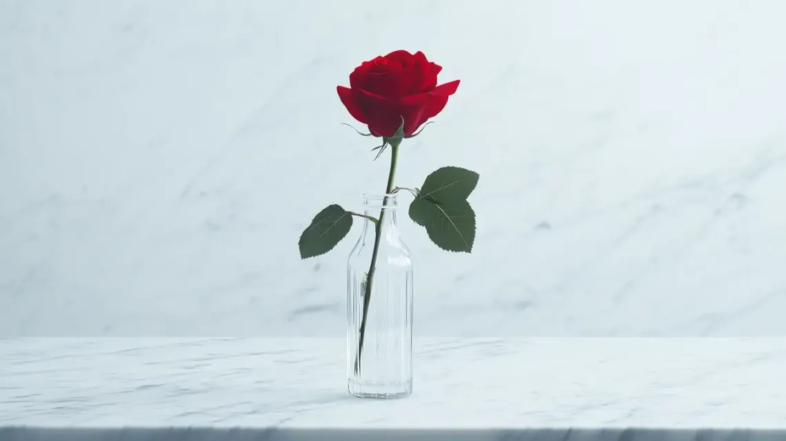 A minimalist photograph of a single red rose.