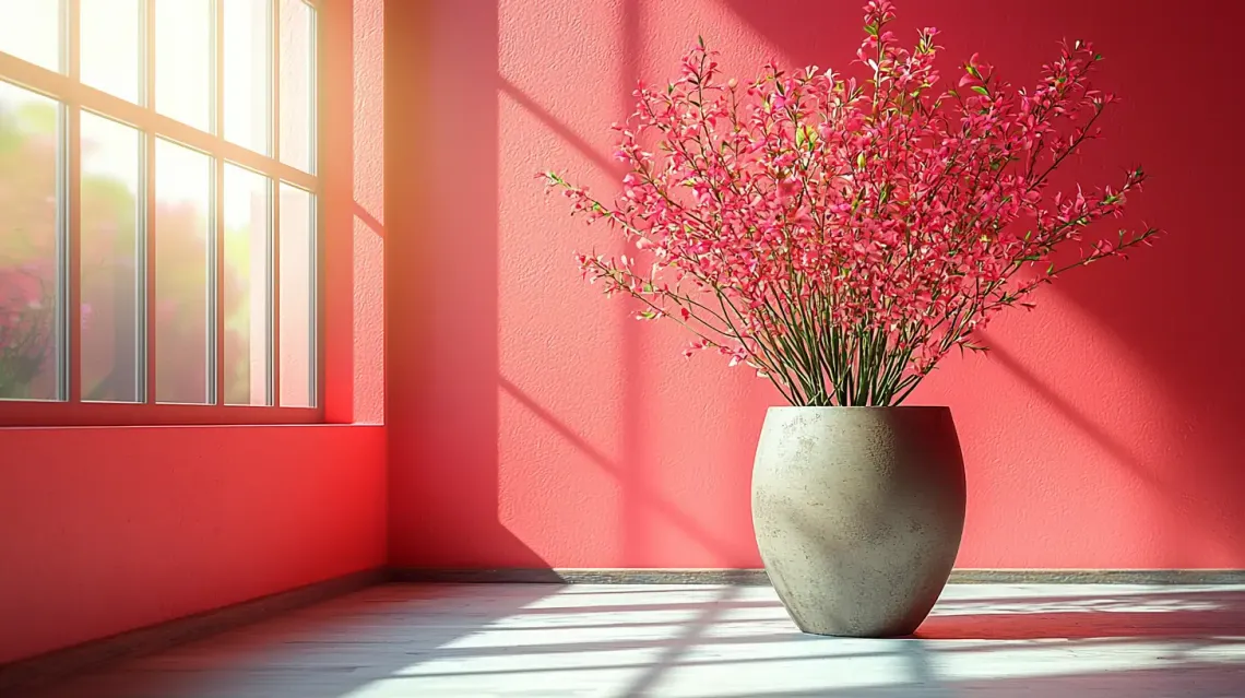 Vase filled with colorful flowers in full bloom on a table, illuminated by natural light.