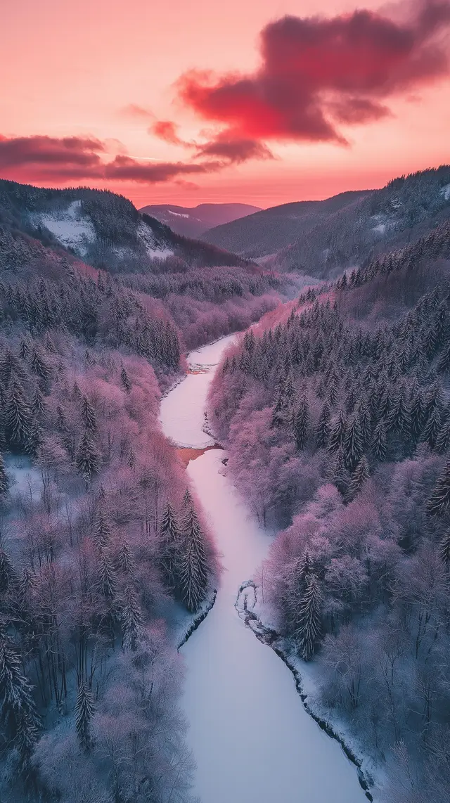 Aerial photography of a frozen river during winter.