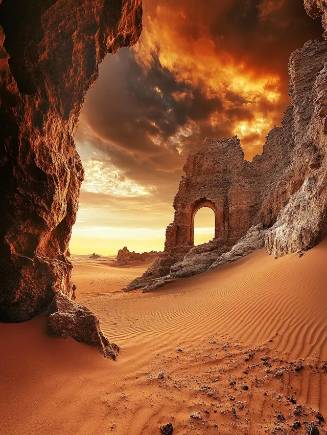 Fabulous desert sand ruins under a marvellous sunset.