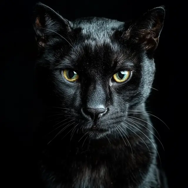 A black cat isolated on a black background.