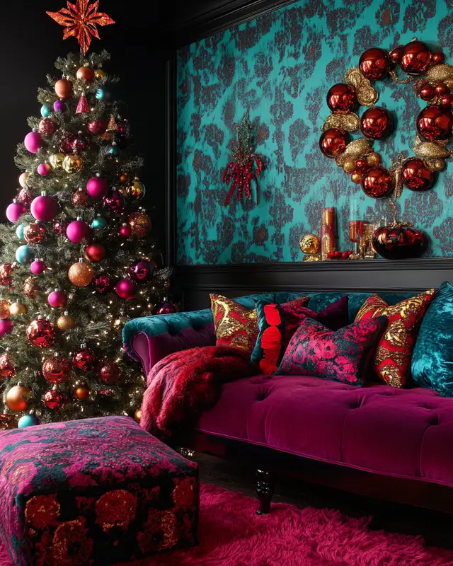 A flamboyantly decorated holiday home with extravagant and tacky adornments.