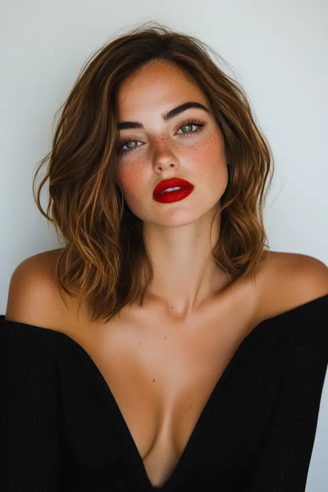 Portrait of an attractive woman with red lipstick.