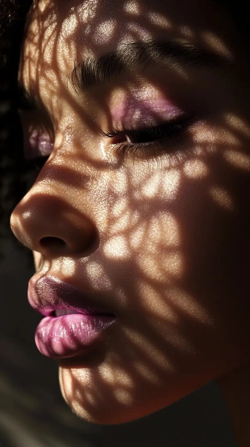 Peaceful woman with closed eyes in a moment of introspection, set against a simple, unobtrusive background.