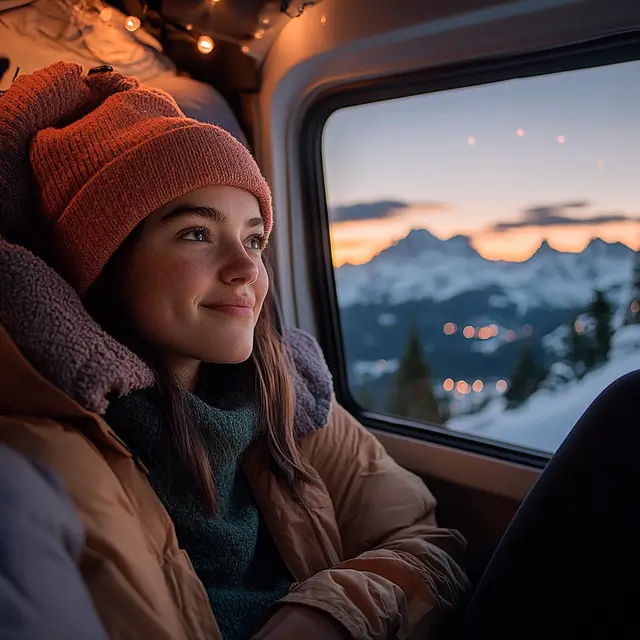 Cinematic portrait of a young woman sitting.