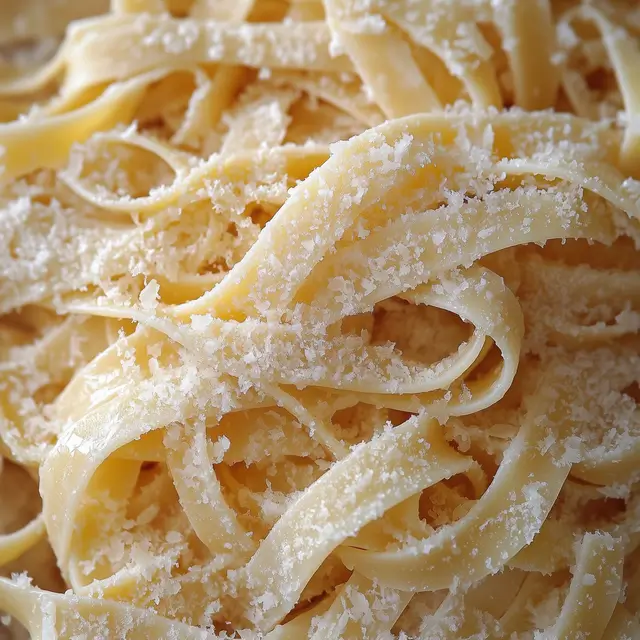 Close-up image of fettuccine alfredo.