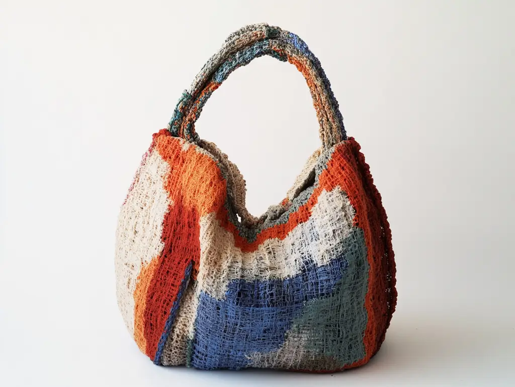 Crochet bag made with fiber.