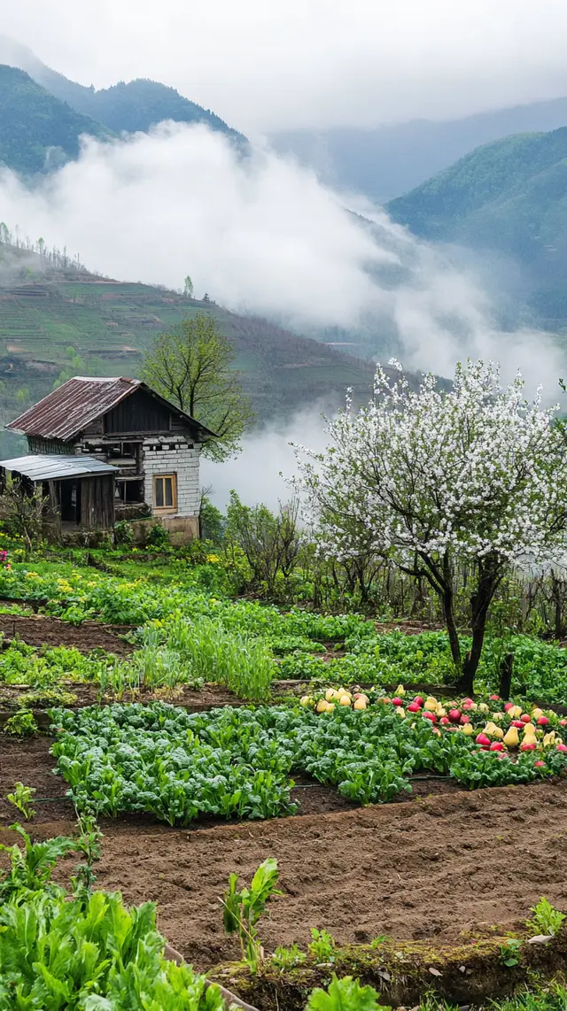 Deborah in the springtime showcasing her lush green vegetable garden.