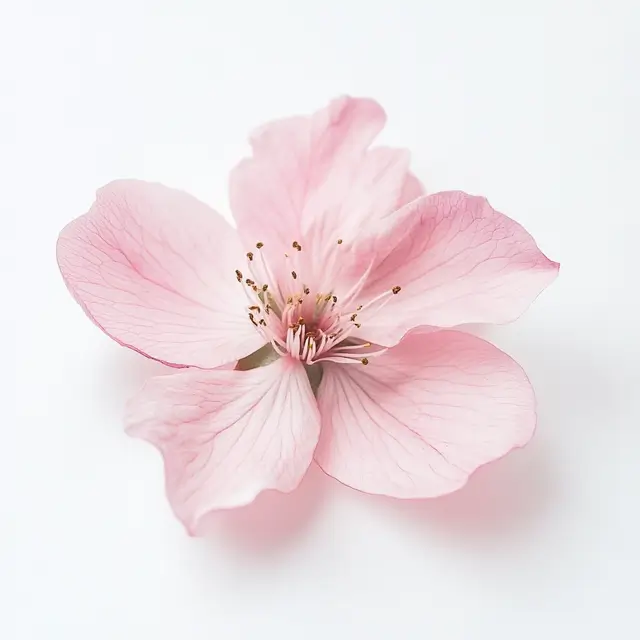 Delicate pink flower without stem on a white background.