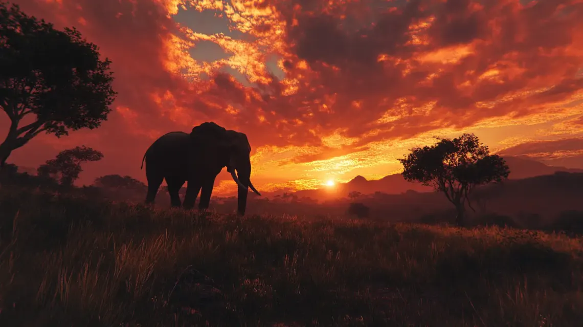 Elephant gracefully walking across a lush, vibrant green field, showcasing its strength and beauty.