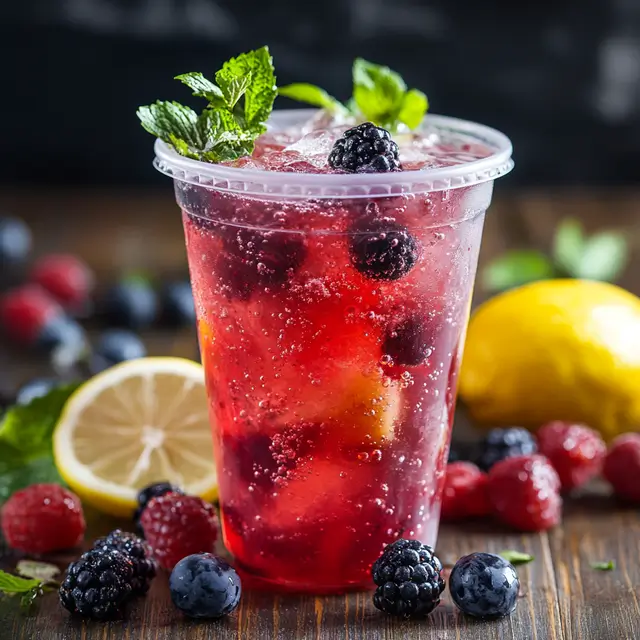 Fizz with Lemon served in a plastic cup.