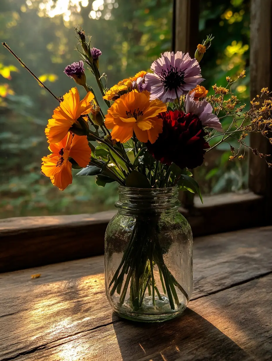 Medium-sized glass vase with a mix of roses, daisies, and tulips.