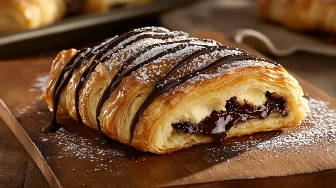 High-quality image showing a freshly baked crookie on a wooden surface.