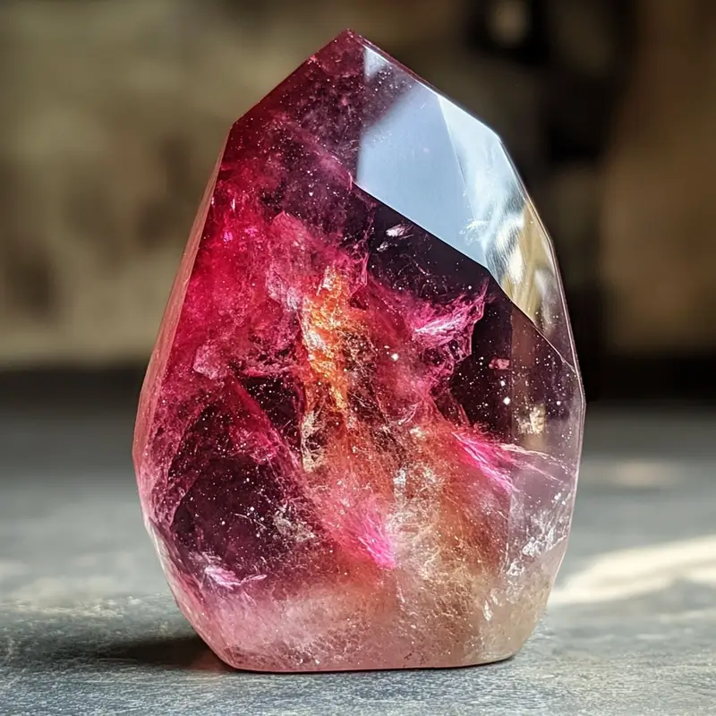 Ruby stone infused with the image of a galaxy.