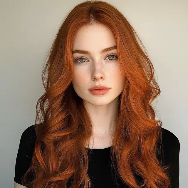 30 year old Caucasian woman with ginger long hair.