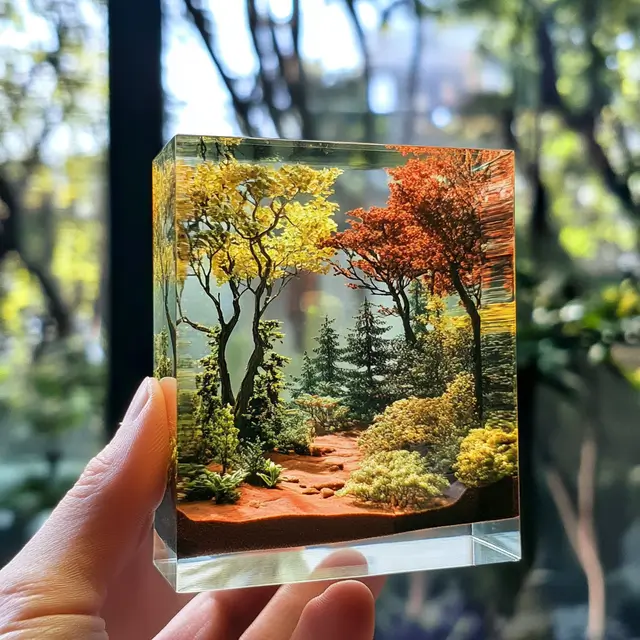 Single color glass rectangular miniature diorama.