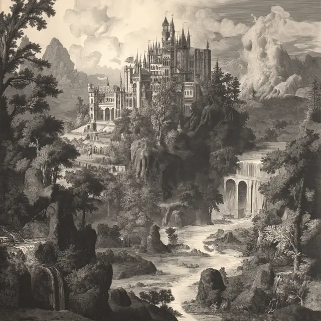 Eric Guibert's feral landscape depicted in the style of an 18th-century painting.