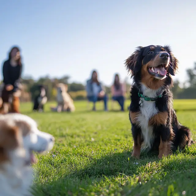 Vibrant Facebook banner showcasing a group of dogs.