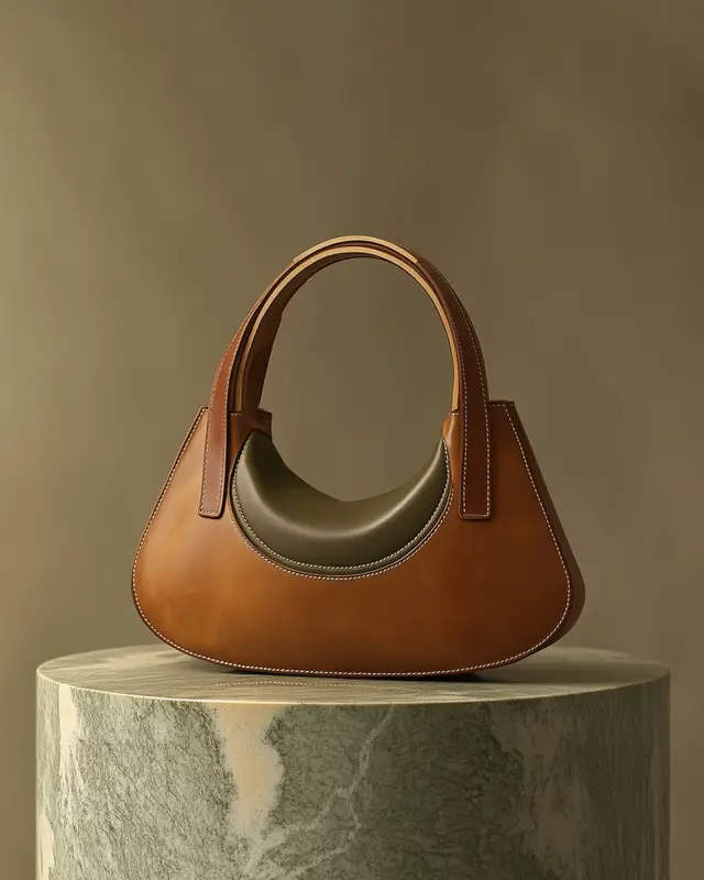 Professional studio photo of a handcrafted leather bag.