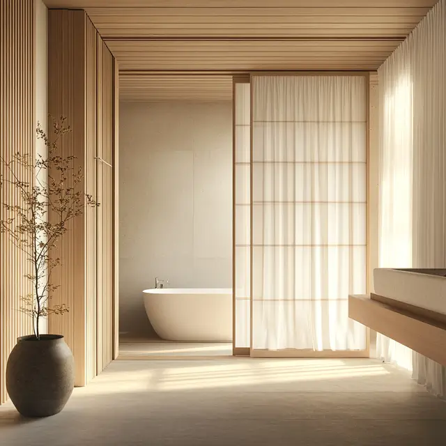 Japanese-style bathroom with two sliding doors.