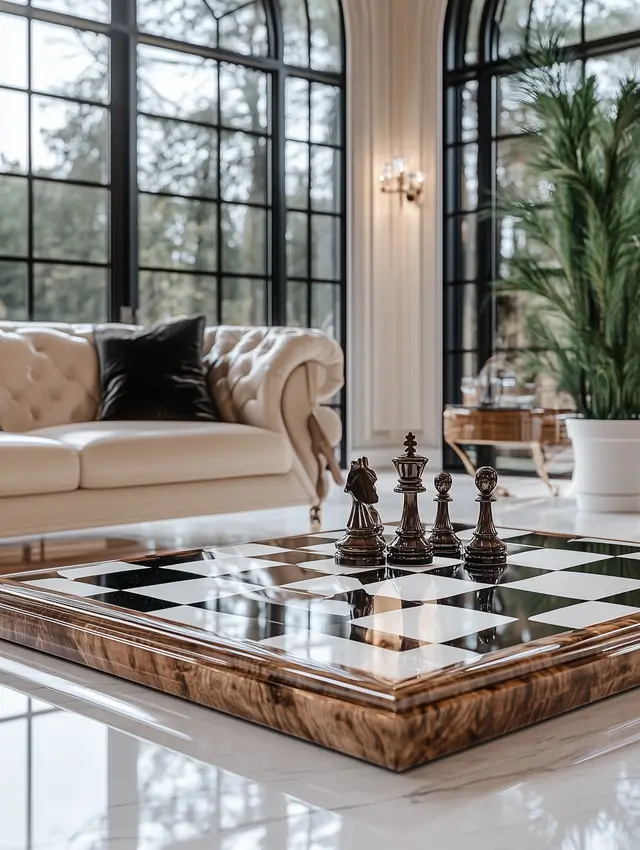 A luxury chess board in a raw style profile.