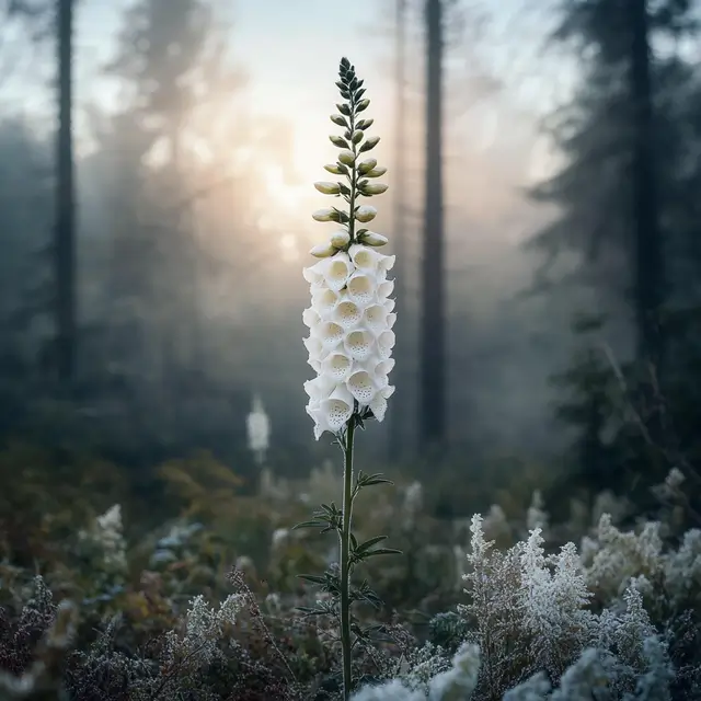 A single white foxglove standing majestically in a meadow.