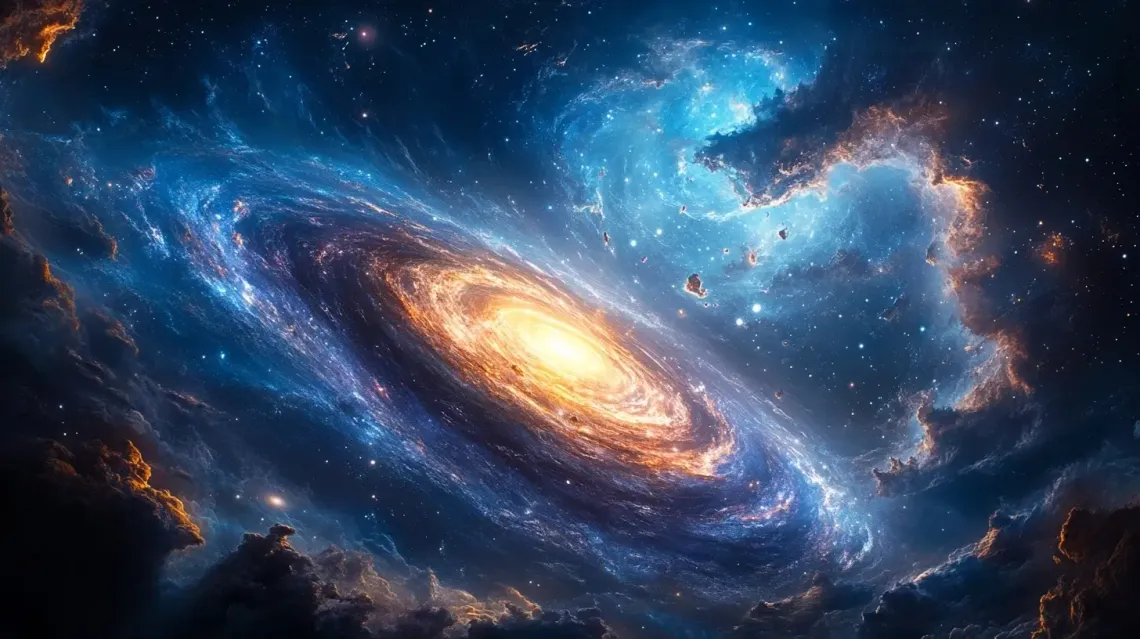 Mesmerizing spiral galaxy with a vibrant blue center and intricate arms against a dark cosmic space.