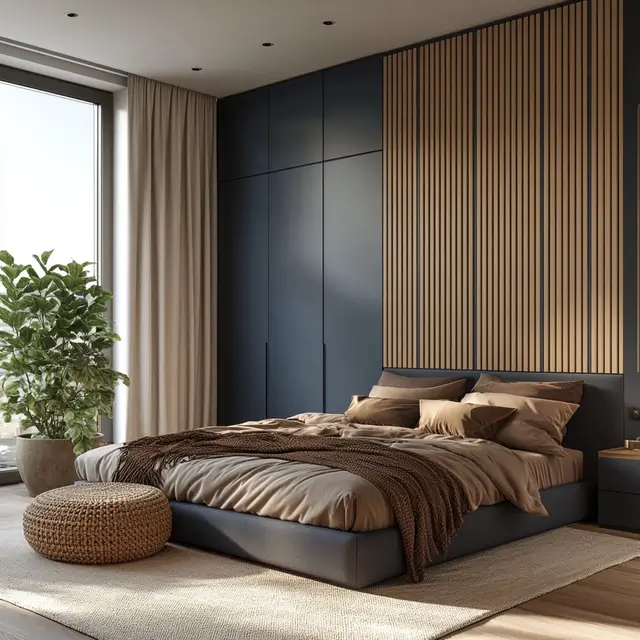 Modern bedroom interior showcasing minimalist and cozy design.