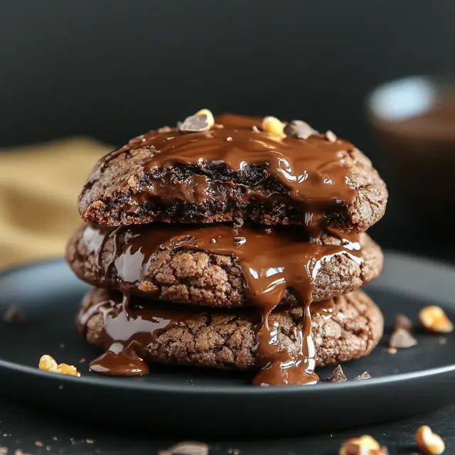 Chocolate Nutella lava cookies looking ooey gooey and irresistible.